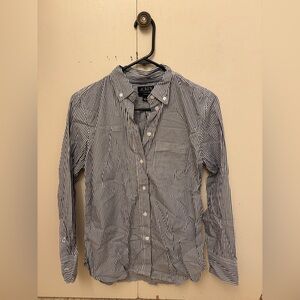 J Crew classic navy and white stripe button down shirt